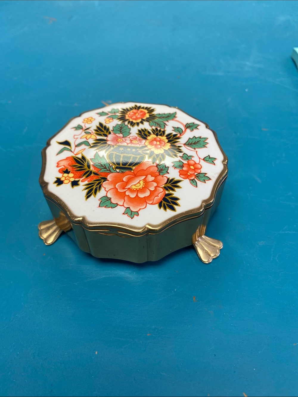 Stratton metal  Trinket Box with floral and Gold Accents